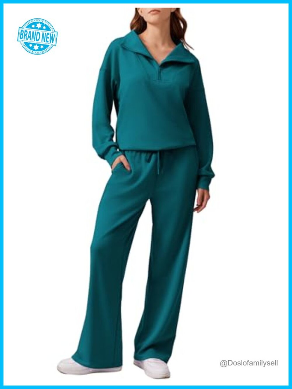 2 Piece Sweatsuit Set Half Zip Oversized Sweatshirt Wide Leg Sweatpants Lounge